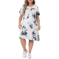 thumbnail image 1 of Vestido de talla grande Agnes Orinda para mujeres, cuello redondo, teñido anudado, manga corta, vestido midi casual 2024, negro y blanco 1X, 1 of 6