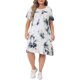 thumbnail image 1 of Vestido de talla grande Agnes Orinda para mujeres, cuello redondo, teñido anudado, manga corta, vestido midi casual 2024, negro y blanco 1X, 1 of 6