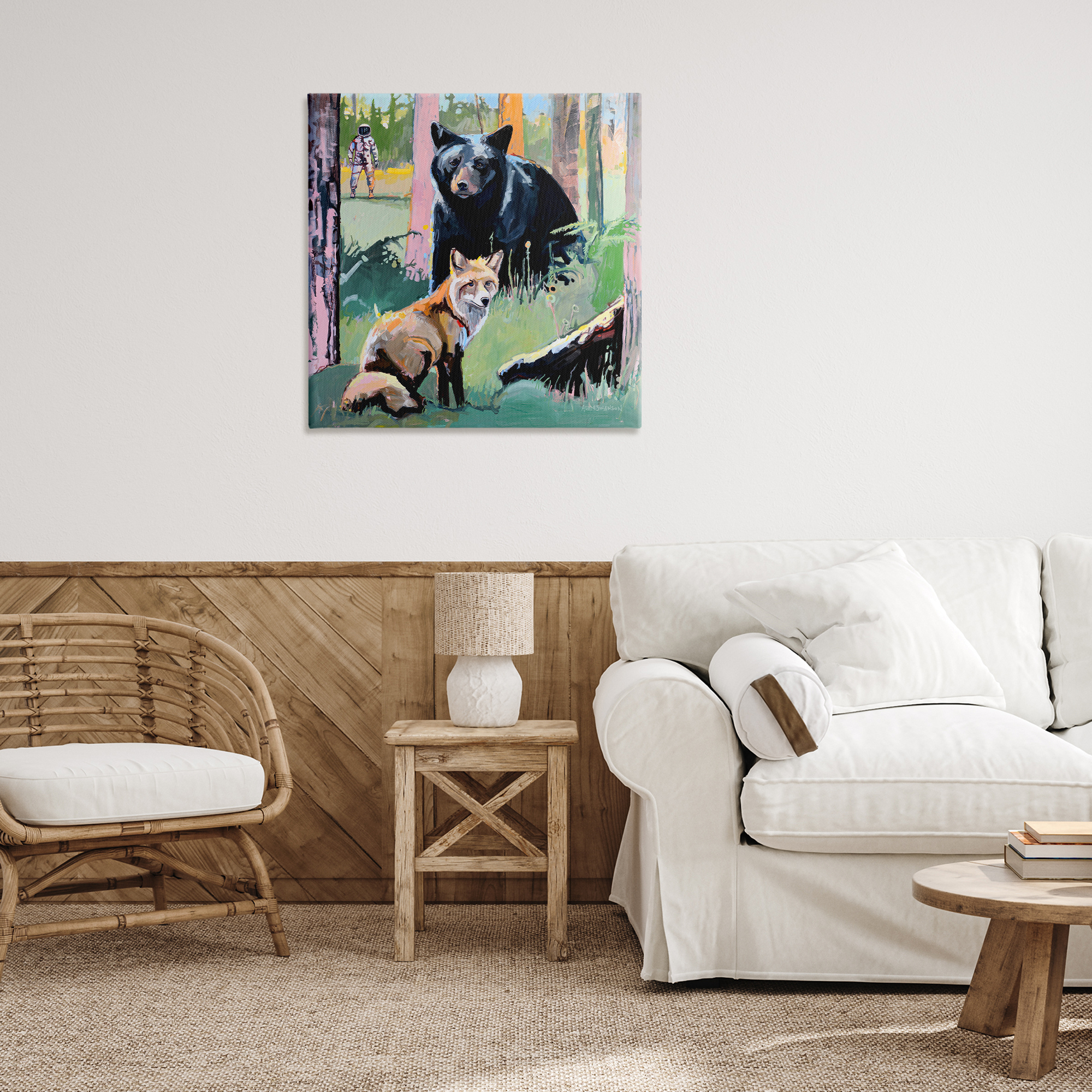 Forest Animals in Deep Space Canvas Wall Art, design by Adam Swanson