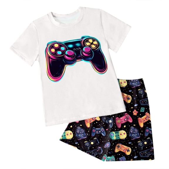 Sgkm Toddlers Clothes Baby Boy Outfits Short Sleeve Shorts Game Printed 3T 4T 5T Kids Clothes Set
