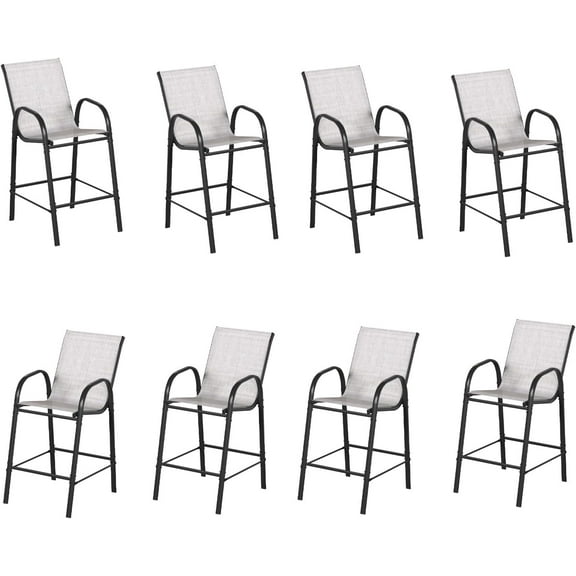8-Piece Outdoor Bar Stool Set - Stackable High-Back Textilene Chairs & Weatherproof Steel Frame, 330lb Capacity Patio Furniture for Backyard/Balcony/Porch, Quick Assembly & Rust-Resistant