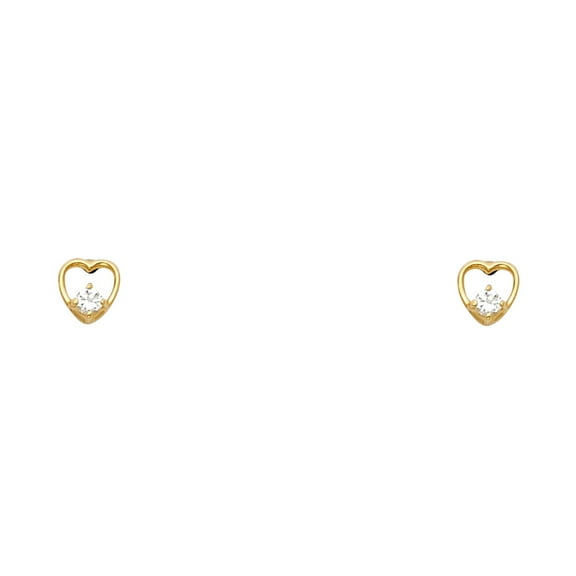 Wellingsale 14K Yellow Gold Polished Heart Stud Earrings With Screw Back