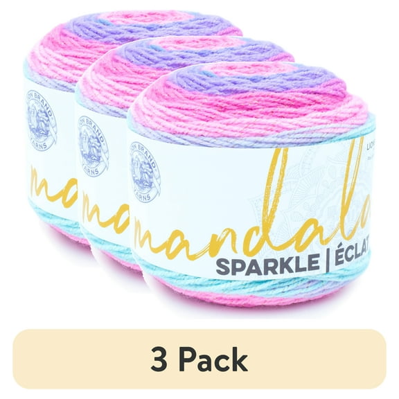 (3 pack) Lion Brand Yarn Mandala Sparkle Draco Light Acrylic Self-Striping Multi-color Yarn
