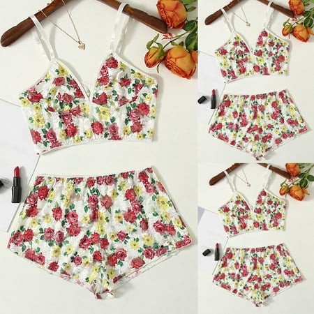 

XHJUN Women s Lace Lingerie floral Trim Floral Bra and Panty Set with 2 pieces Sexy Teddy Babydoll Sheer Chemise