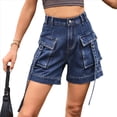 thumbnail image 3 of Pantalones Cortos de Sarga de Tiro Medio y Alto para Mujer, Elásticos, con Bolsillos, para Discotecas Azul Oscuro XXL, 3 of 9