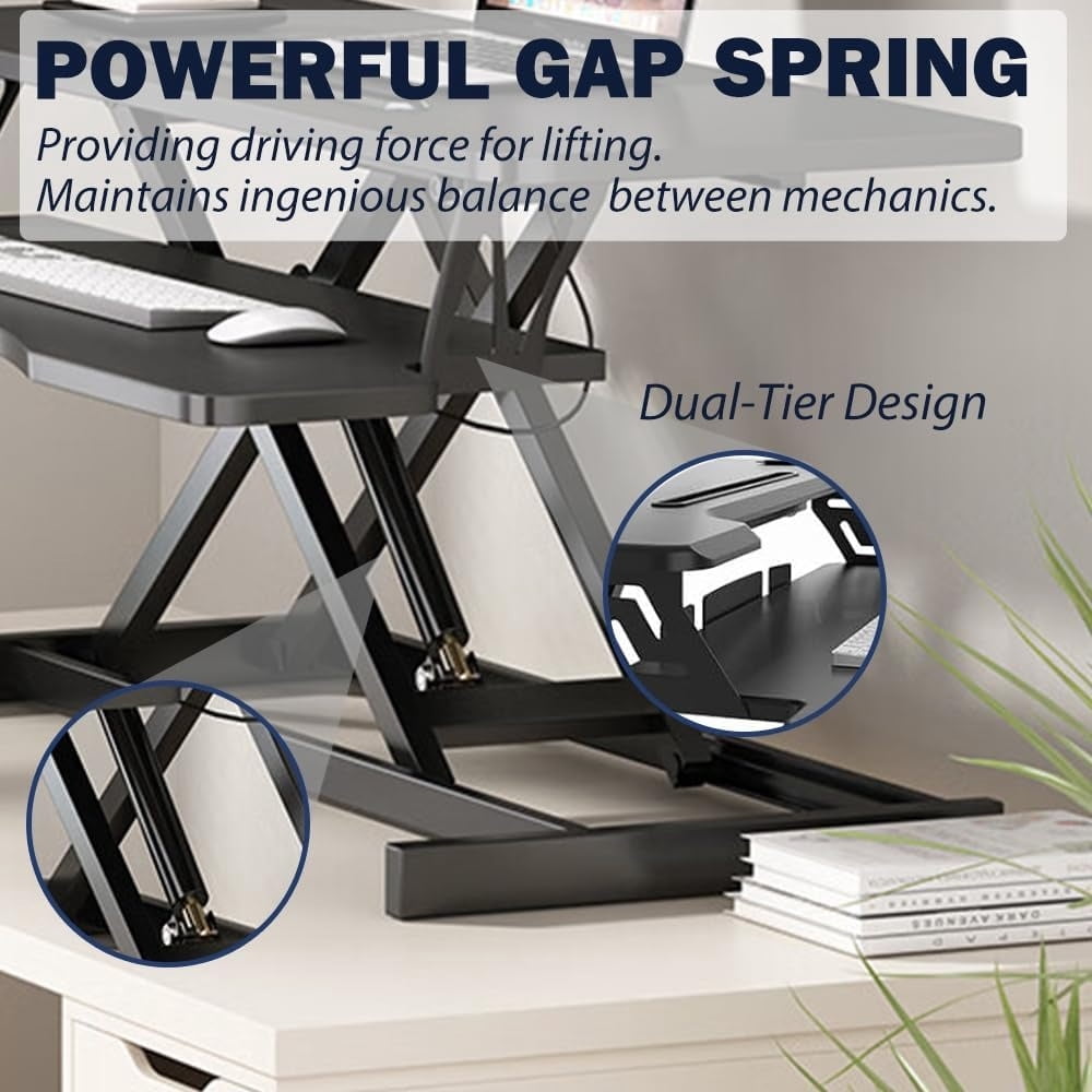 32" Desk Converter,Height Adjustable Standing Desk Converter for Home Office,Dual Monitor and Laptop Workstation with Wide Keyboard Tray,Black