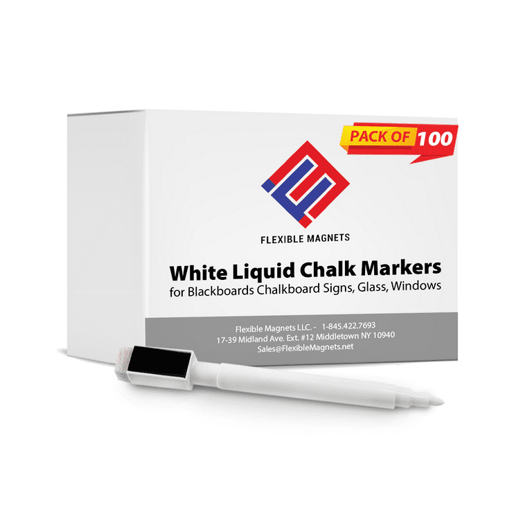 White Liquid Chalk Markers for Blackboards Chalkboard Signs, Glass, Windows  - Marker With Eraser & Magnet on back. Chalkboard Markers - 100 Pack 