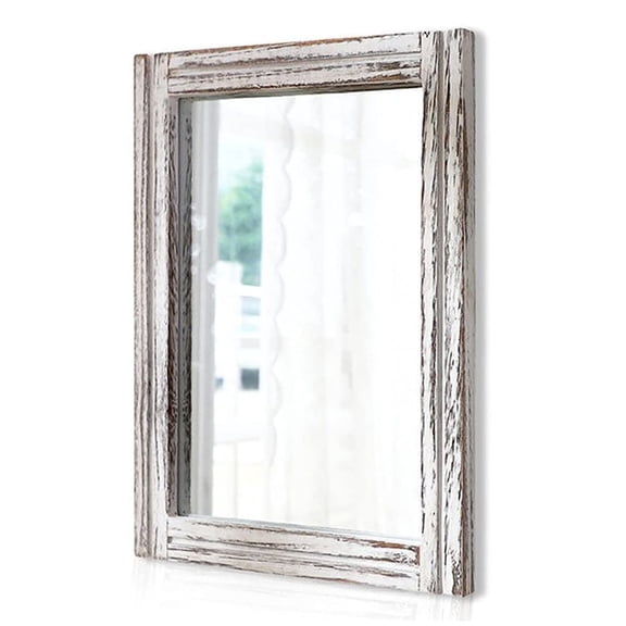 Espejo de pared AAZZKANG con marco de madera rústico de 40 x 30 cm para dormitorio