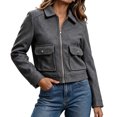 thumbnail image 7 of Mifsaly Womens Cropped Bomber Jackets Zip Up Collared Fall Coat Slim Fit Trendy 2026 Daily Casual Going Out Work Office Lounge Outfits with Pockets Dark Gray,XS, 7 of 7