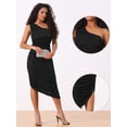 thumbnail image 2 of DARING DIVA Women's Ruched Bodycon Sleeveless One Shoulder Long Dresses XS Black, 2 of 6