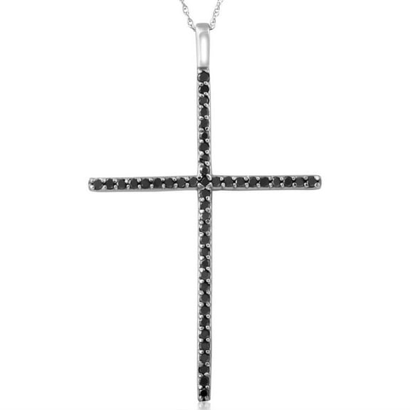 Pompeii3 White Gold 1/2Ct Black Diamond Cross Pendant Necklace (Black,AAA)