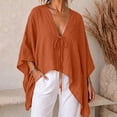 thumbnail image 2 of Babysbule Women V Neck Tie Front Batwing 3/4 Sleeve Oversized Loose Casual Top for Summer Vacation Daily Outfits, 2 of 9