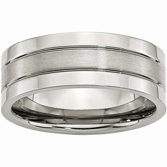 Stainless Steel Grooved 8mm Satin and Polished Band