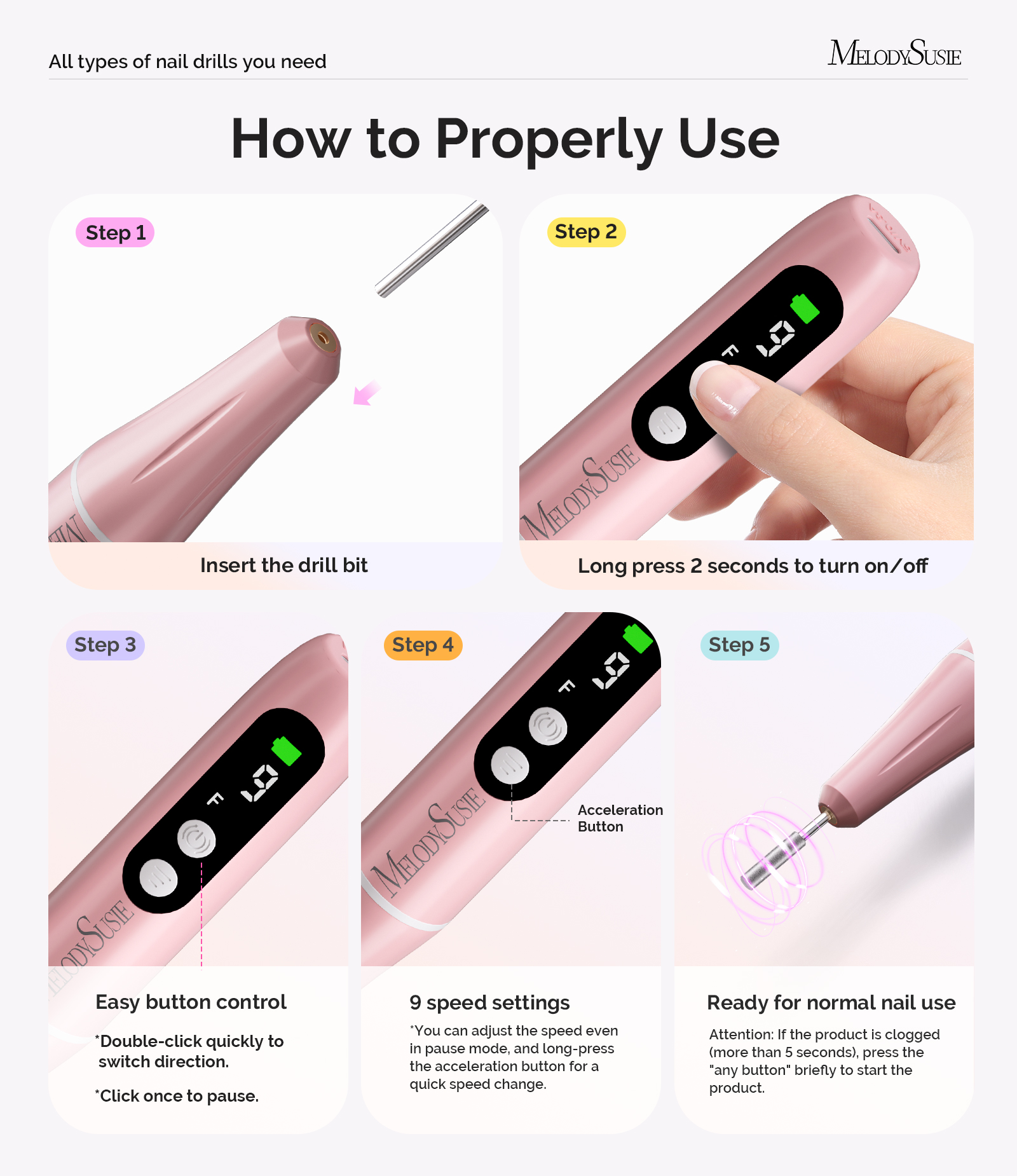 MelodySusie PC90G Portable Nail Drill - Pink photo 6