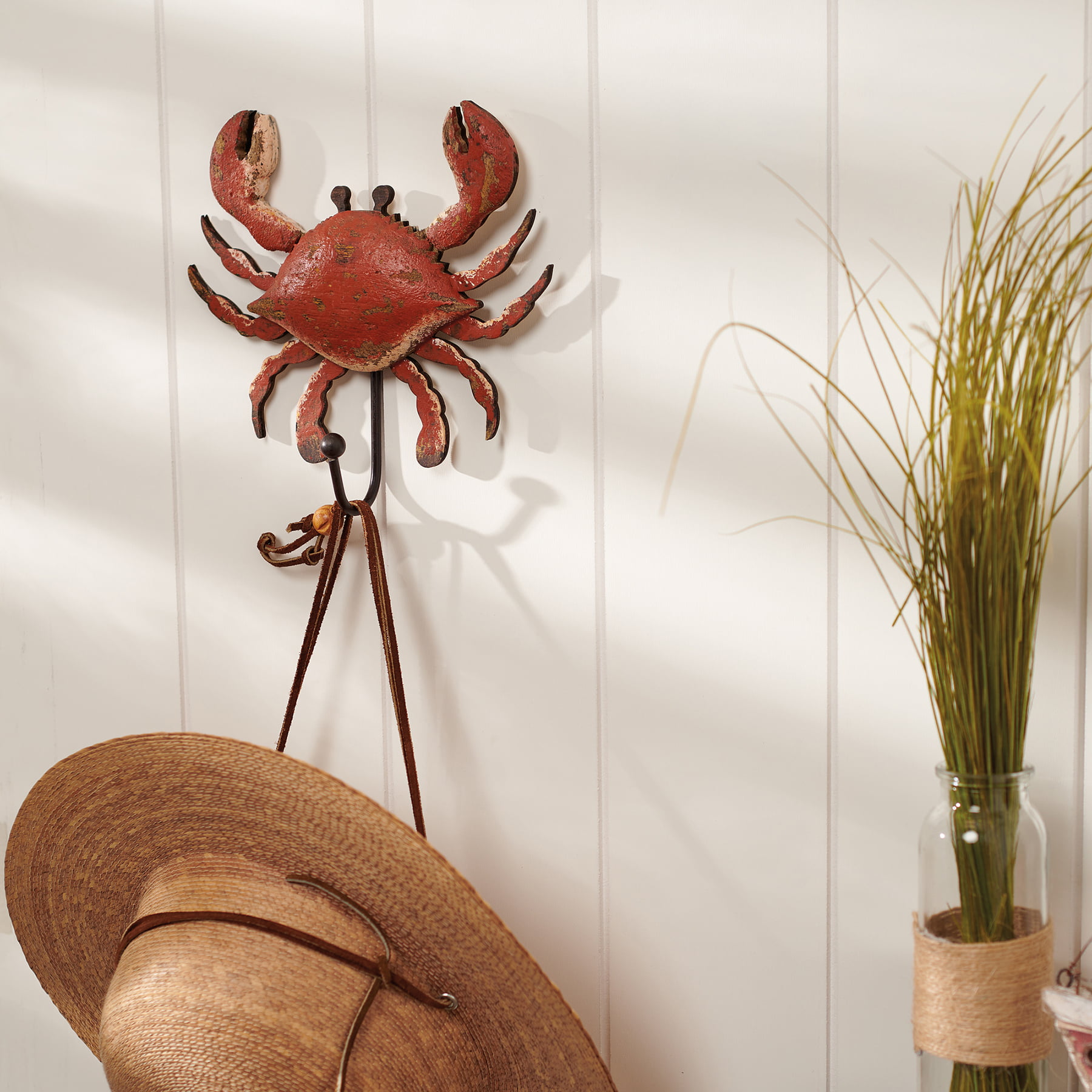 Steamed Red Crab Coastal Single Wall Hook Wood 7.5 Inches