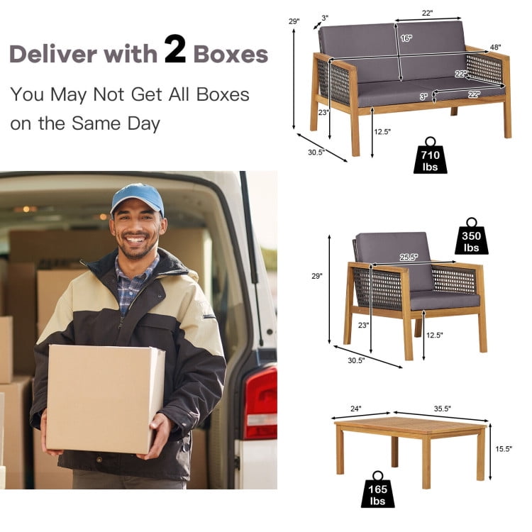 Aimee Lii 4 Pieces Wicker Furniture Set with Removable Cushions, Outdoor Patio Furniture, Gray Aimee Lii 4 Pieces Wicker Furniture Set with Removable Cushions, Outdoor Patio Furniture, Gray