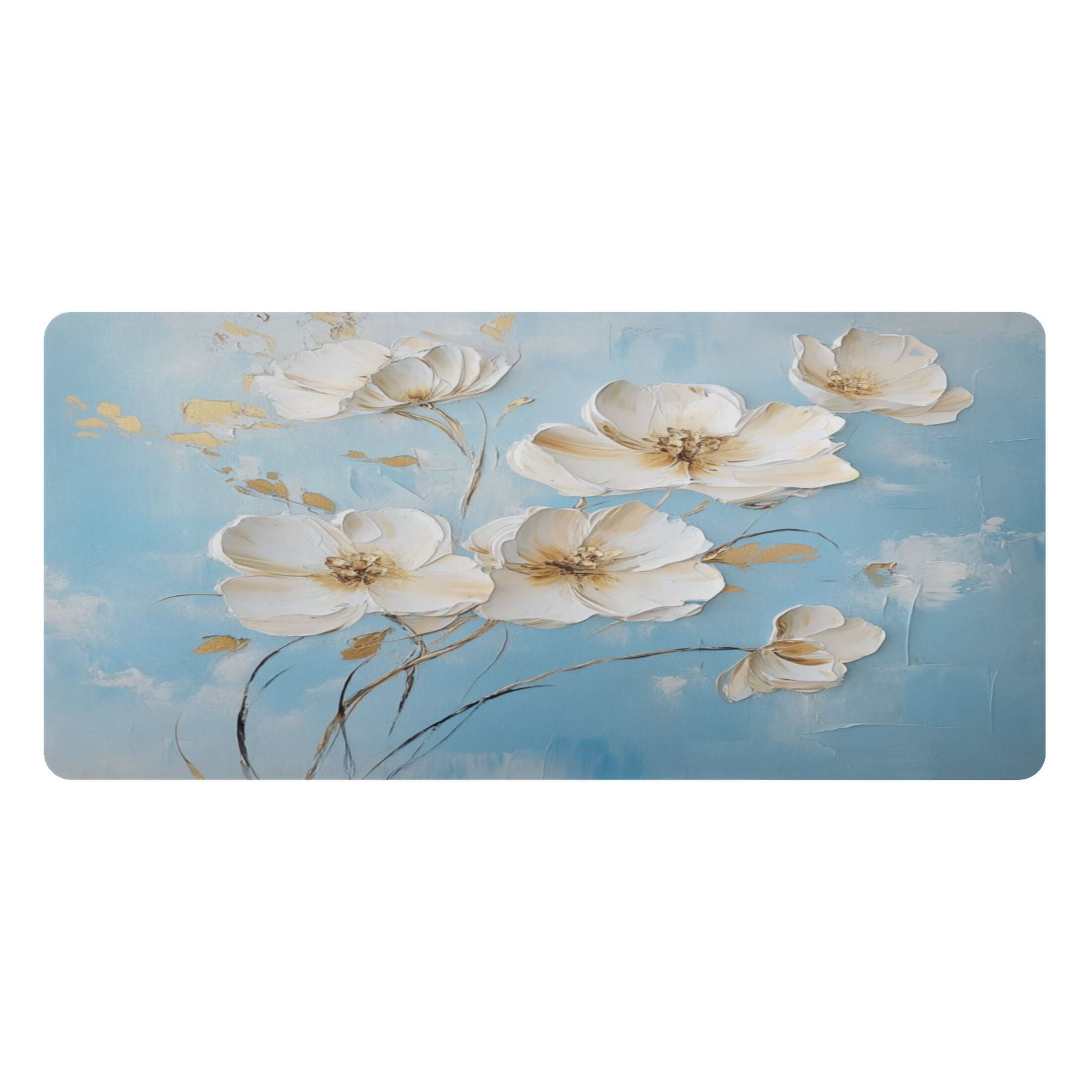 Leather Keyboard and Mouse Desk Mat Office Desk Accessories Protective Office Desk Decor Desk Pad Mat for Gaming, Work from Home, Office Elegant White Flowers 23.6" x 47.2"