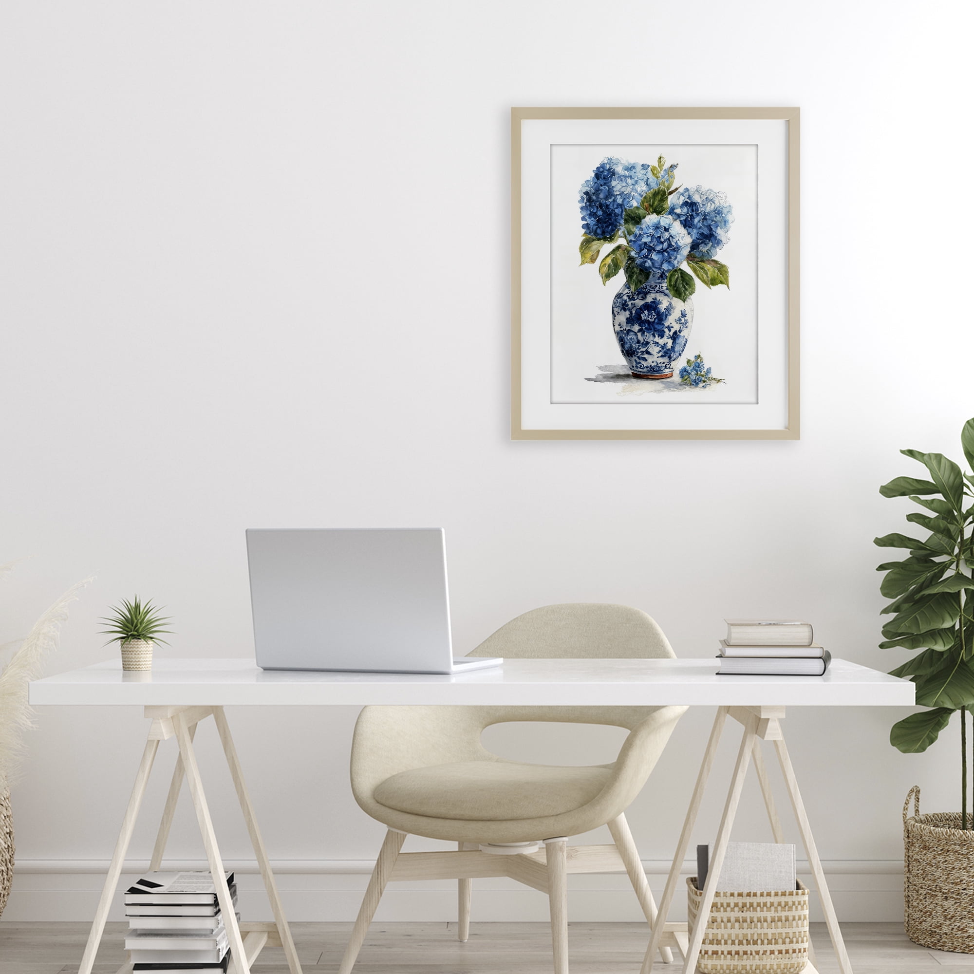Stupell Industries Porcelain Vase with Hydrangea Bouquet Birch Framed Print Under Glass, design by Imagine It Images