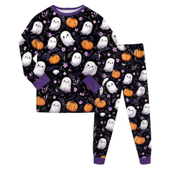 GCETTIC Cartoon Ghosts Pumpkins Halloween Pajama Sets 2 Piece Long Sleeve PJs Set Comfy Sleepwear Nightwear 7-8 Years