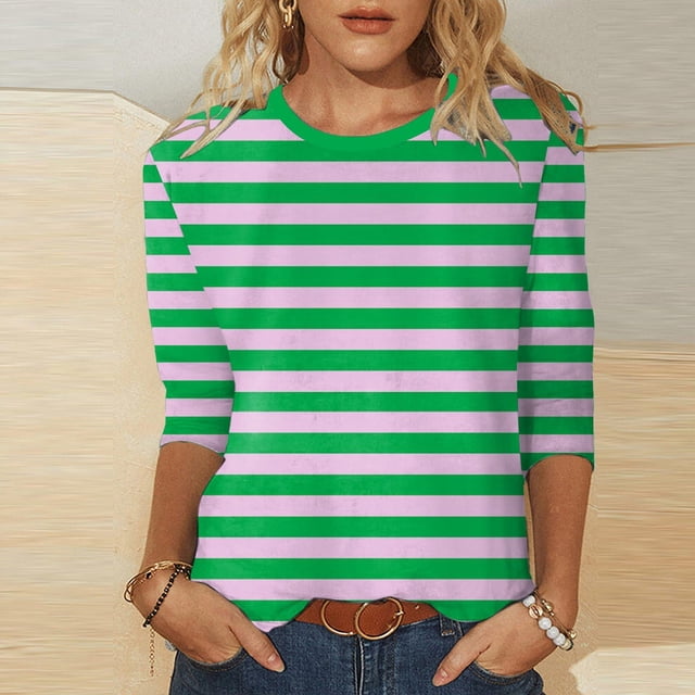 Hauts pour Femmes Chemises Mi-Longues Manches Trois Quarts Chemises Graphiques T-Shirts T-Shirts Décontractés Hauts Tunique à Col Rond Femmes Haut Chemises à Manches Longues Course Chemise à Manches Longues Femmes Courte Femmes Ample