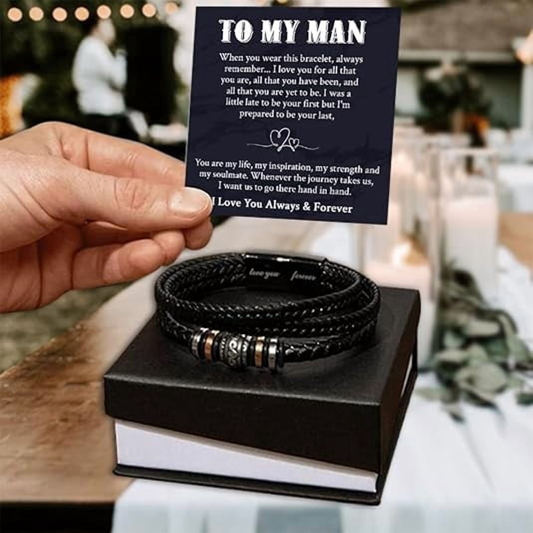 Christmas Gift for Boyfriend from Girlfriend with Message Card and Gift Box, To My Men Bracelet, Anniversary Gift for Husband from Wife, Bracelets for Man, Braided Leather Bracelet