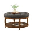 thumbnail image 4 of GZXS 32.5-Inch Round Upholstered Ottoman Coffee Table w/ Solid Wood Frame & Linen Tufted Top, 300 lbs Weight Capacity (Granite), 4 of 8