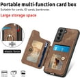 thumbnail image 4 of Phone Case for Samsung Galaxy S21 5G 6.2 inch Wallet Cover with Tempered Glass Screen Protector and Wrist Strap Lanyard RFID Credit Card Holder Ring Stand Cell Accessories S 21 21S G5 Women Men Brown, 4 of 13