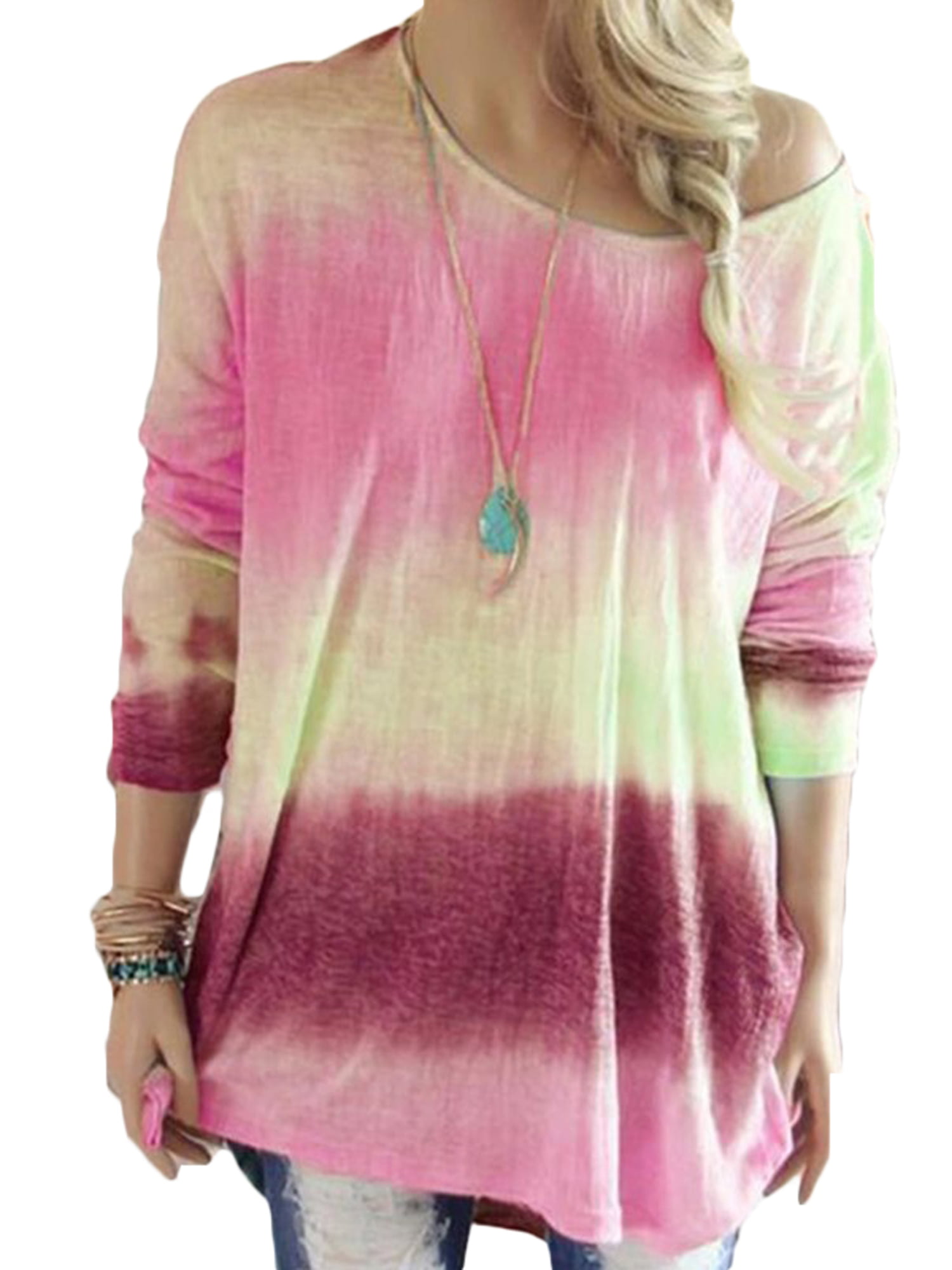Lallc - Women's Casual Long Sleeve Plus Size Loose Baggy Gradient Tunic ...