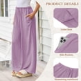 thumbnail image 3 of TEMOFON Pants for Women Wide Leg Linen Pant Palazzo Summer Casual Flowy Pants with Pocket Purple Drawstring Loose Comfy Soft Pants M, 3 of 10