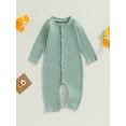thumbnail image 2 of Bagilaanoe Newborn Baby Girl Boys Jumpsuit Long Sleeve Bodysuit 3M 6M 12M 18M 24M Infant Ribbed One Piece Romper, 2 of 8