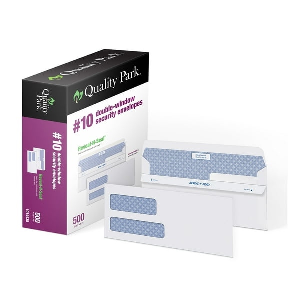 Quality Park Reveal-N-Seal Self Seal Security Tinted #10 Double Window Envelope 4 1/8" x 9 1/2"