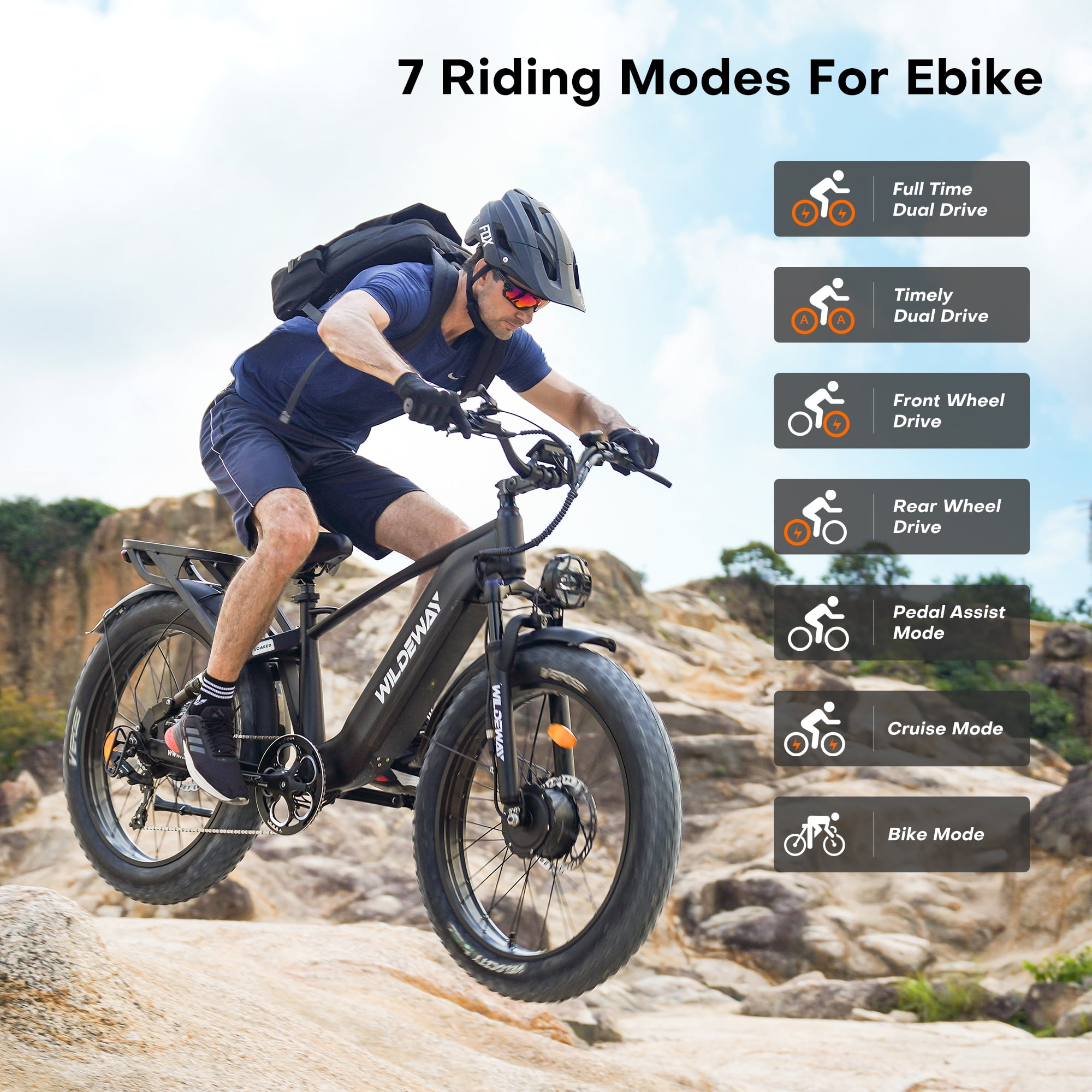 WILDEWAY Dual Motors 2600W Electric Bike for Adult 26'' UL2849 48V 30AH Removable Battery E-mountain bike 4.0 Fat Tire up to 32MPH Long Range Off-road Ebike Beach Dual Hydraulic&Brakes Bicycle