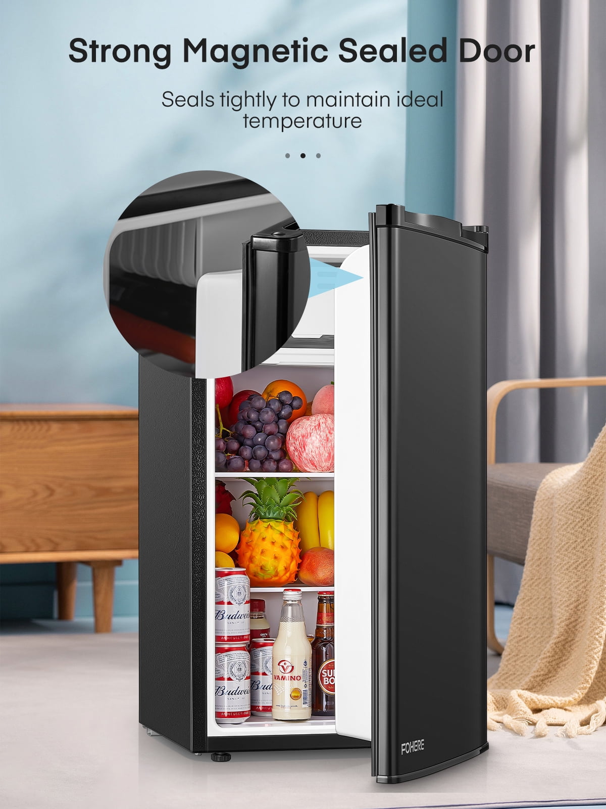 3.2 Cu. ft Refrigerator for Home, Fridge with Freezer for Bedroom, 31"D x 18"W x 19"H, Black