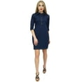 thumbnail image 4 of Bimba Women's Classic Collar Neck Denim Casual Dark Blue 3/4 Sleeve Dress - 20, 4 of 7
