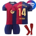 thumbnail image 1 of GZSL 2425 Barcelona Home Football Training Kit, Number # 14 Soccer Jersey, Colorful Short-Sleeve Kids Football Jersey with Gold Lettering and Large Logo Three-Piece Set/16, 1 of 9