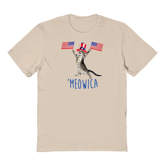 Americana Meowica Flags Graphic Sand Men's Cotton T-Shirt