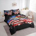 thumbnail image 2 of Feelyou Largemouth Bass Fish Bedding Comforter Set for Men, Splash Star Stripe US Flag Queen Bedding Sets, Red Blue, Black Reversible, 7 Pieces, 2 of 7
