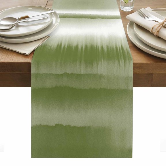 Sage Green Stripes Table Runner - 36 Inch Long, Kitchen Dining Table Runner Dresser Scarves, Watercolor Abstract Ombre Mottled Farmhouse Decor for Coffee Tables Wedding Party Banquet
