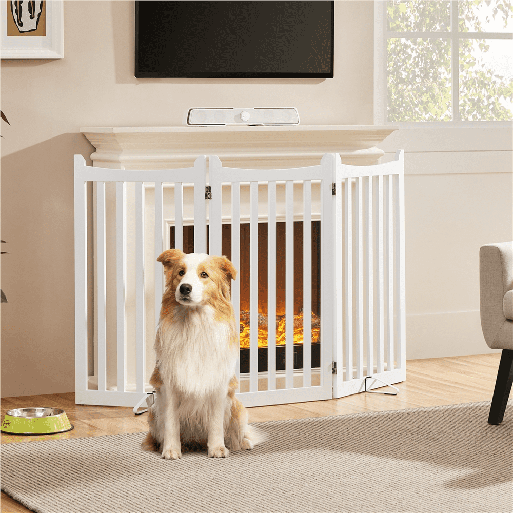 Alden Design 36″ Tall 3-Panel Freestanding Wooden Dog Gate for Small Pet, White