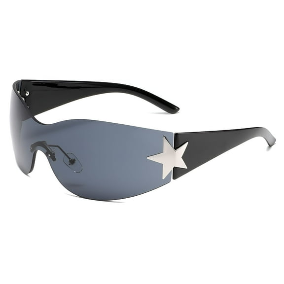 GJX Rave Sunglasses,Fashion Men Women Star Wrap Around Sunglasses Cycling Rimless Futuristic Sunglasses Y2K Sunglasses Black One Size