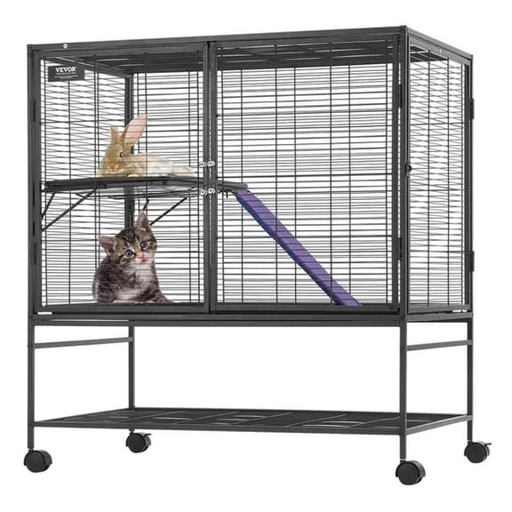 Rolling Metal Ferret Cage, 2-Tier Critter Nation Cage, Small Animal Cage with Ramps & Tray, Easy to Set up for Pet Rats, Hamster, Guinea Pig, Chinchilla, Squirrel, Hedgehogs, Bunny