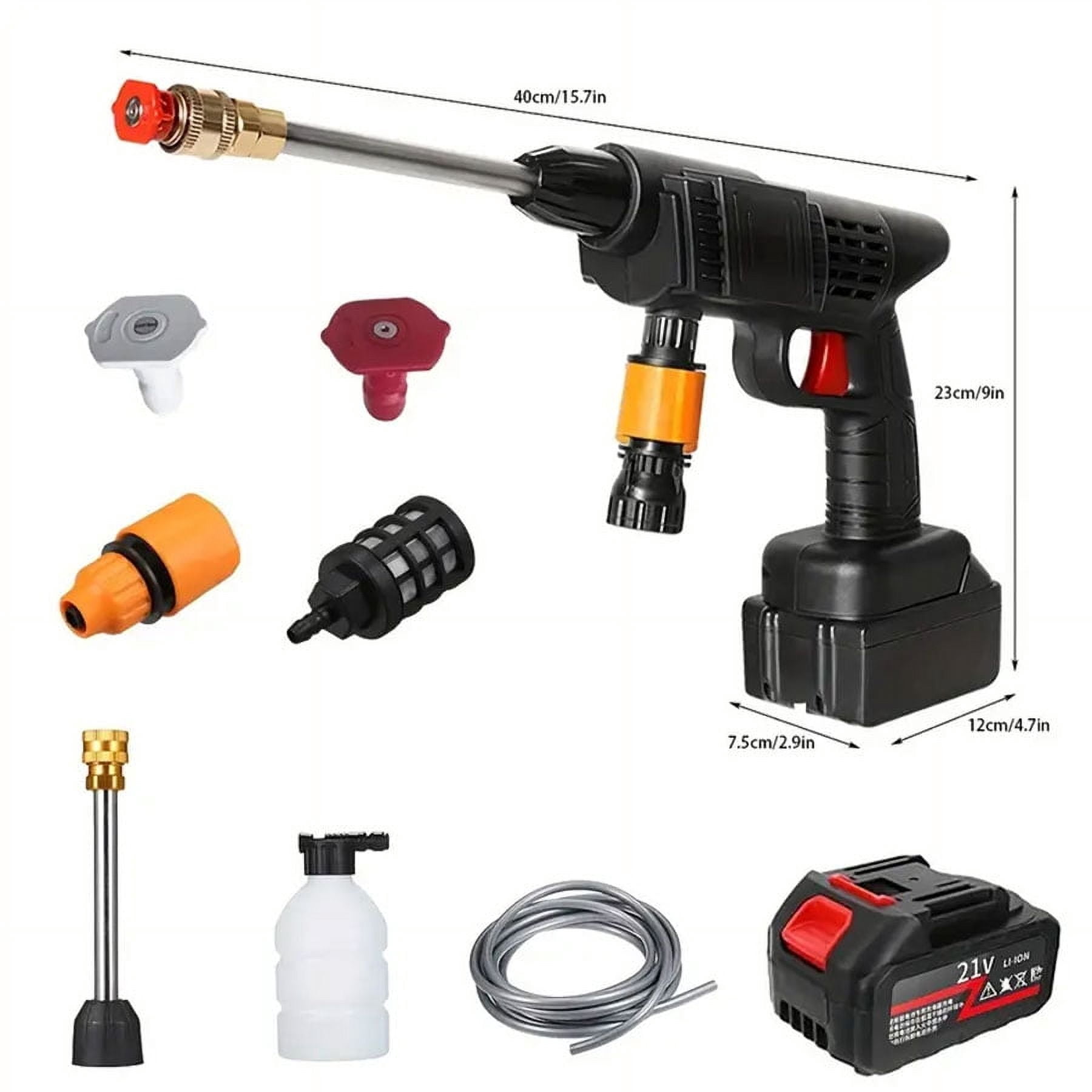 Cordless Pressure Washer Battery Powered Handheld Pressure Washer with Hose & Nozzle High Pressure Water Gun for Car, Home Cleaning & Garden Watering