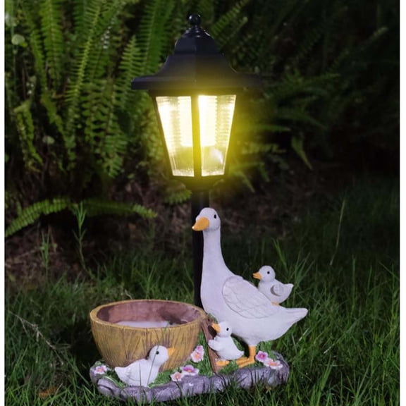 Outdoor Garden Decor,Duck Statue,Garden Duck Statues with Solar Lantern Flowerpot Outdoor Decoration, Duck Figurines of resin Art Sculptures for Patio Lawn Backyard Porch Ornaments(12*7*4IN)
