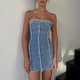 thumbnail image 2 of Vestido de túnica sexy para mujer vestido de mezclilla sin espalda de color sólido traje de vacaciones a rayas, 2 of 9