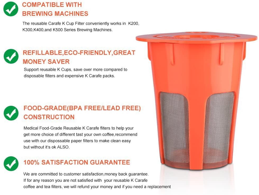 2 Refillable K Carafe Coffee Pods K-carafe Reusable Capsules 2.0 K-carafe Pods Coffee Filters Holder For Keurig K200, K250, K300, K350, K360, K400,