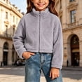 thumbnail image 5 of BXJX Girls Fleece Jackets, Zip‑Up Casual Warm Stand Collar Cropped Outerwear Gray Size 7-8 T, 5 of 7