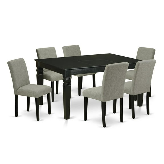 WEAB7-BLK-06 7Pc Rectangular 42/60" Dinette Table With 18 In Leaf And 6 Parson Chair With Black Leg And Linen Fabric Shitake