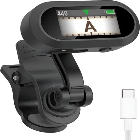 GJX Guitar Ukulele Tuner Clip on Rechargeable,Easy to Read Simple Tft Screen Extremely Fast and Accurate Tuning,Headstock Chromatic Tuner Pitch 410-460Hz,Perfect for Any Lighting