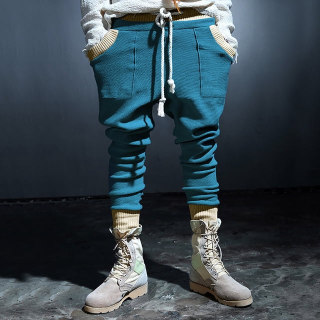 Mefallenssiah Men'S Solid Color Sport Loose Pleated Small Legs Lace-Up Solid Color Full Length Pants