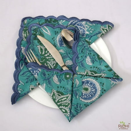 

Sapphire Green and Yale Blue Indian Hand Block Floral Printed Pure Cotton Cloth Napkins Wedding Farmhouse Home 9x9 - Cocktail 20x20 - Dinner